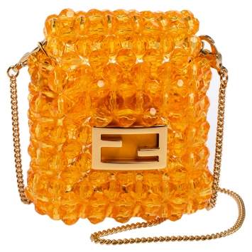 Pre Owned Fendi Orange Beads Pico Baguette Airpods Case