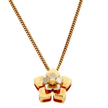 Pre Owned Fendi Two-Tone Blossom Pendant Necklace