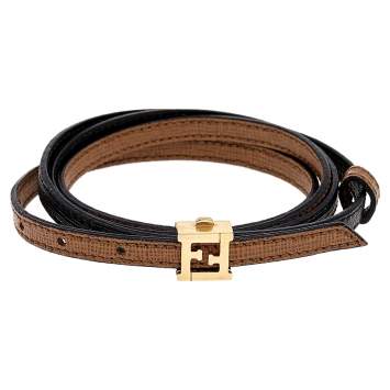 Pre Owned Fendi Gold Tone Bicolor Leather Wrap Bracelet