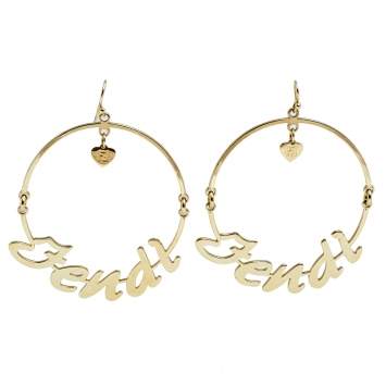 Pre Owned Fendi Gold Tone Logo Hook Earrings