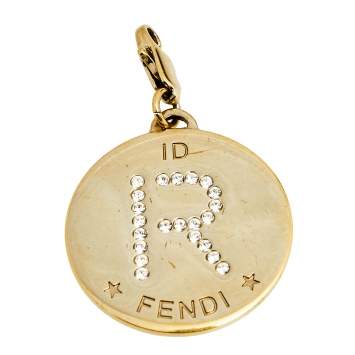 Pre Owned Fendi Gold Tone Crystal R Identity Charm Pendant