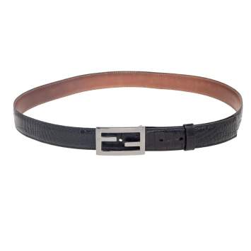Pre Owned Fendi Black Alligator FF Logo Buckle Belt 100CM