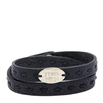 Pre Owned Fendi Black Selleria Leather Double Wrap Bracelet