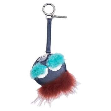 Pre Owned Fendi Fox Mink Brick Red Turquoise Fur Mirror Monster Bag Bug Charm 