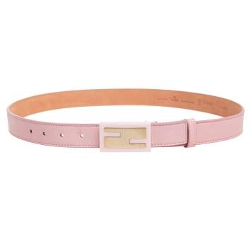 Pre Owned Fendi Pink Leather FF Logo Belt 95CM