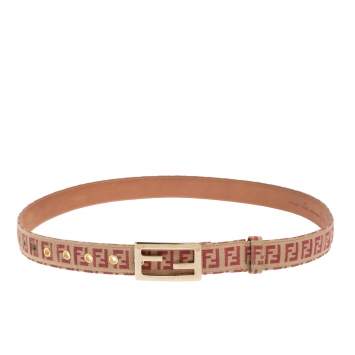 Pre Owned Fendi Pink Zucchino Canvas FF Buckle Belt 95CM