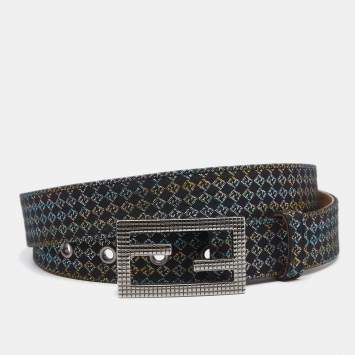 Pre Owned Fendi Multicolor Printed Fabric FF Buckle Belt 95CM