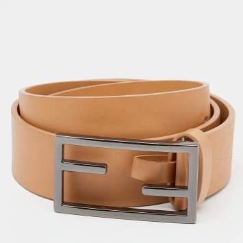Pre Owned Fendi Beige Leather FF Logo Buckle Belt 100 CM