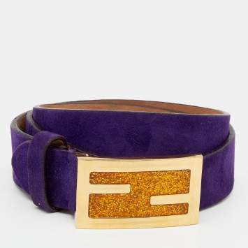 Pre Owned Fendi Purple Suede FF Logo Buckle Belt 85 CM