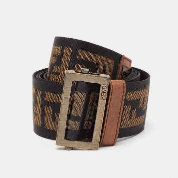 Pre Owned Fendi Tobacco Zucca Canvas and Leather Belt 90CM