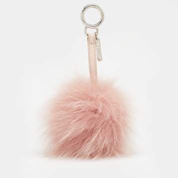 Pre Owned Fendi Pink Fox Fur Pom Pom Bag Charm