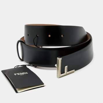 Pre Owned Fendi Black Leather F Logo Buckle Belt 90CM