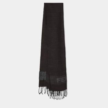 Pre Owned Fendi Vintage Brown Logo Wool Scarf