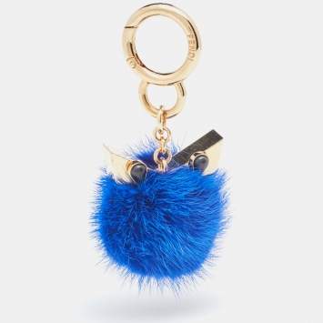 Pre Owned Fendi Monster Eye Mini Blue Fur Pom Pom Bag Charm