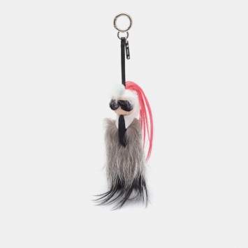 Pre Owned Fendi Multicolor Fox & Mink Fur Karlito Bag Charm