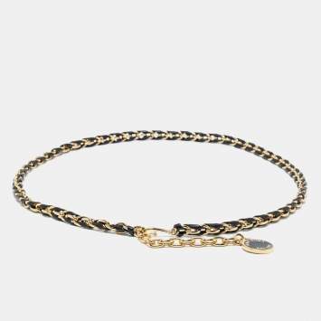 Pre Owned Fendi Black Leather Chain Logo Waist Belt