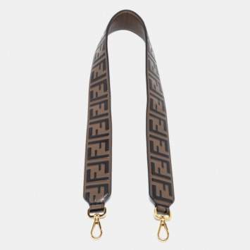 Pre Owned Fendi Tobacco Zucca Leather Strap You Bag Shoulder Strap