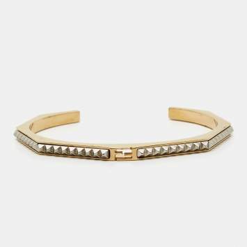 Pre Owned Fendi Baguette Two Tone Open Cuff Bracelet M