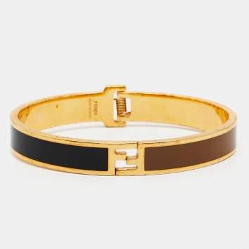 Pre Owned Fendi Fendista Bicolor Enamel Gold Tone Bracelet M