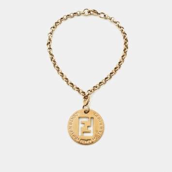 Pre Owned Fendi FF Identification Gold Tone  Charm Bracelet