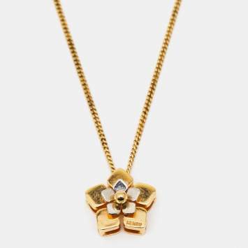 Pre Owned Fendi  Blossom Flower Two Tone Pedant Necklace 