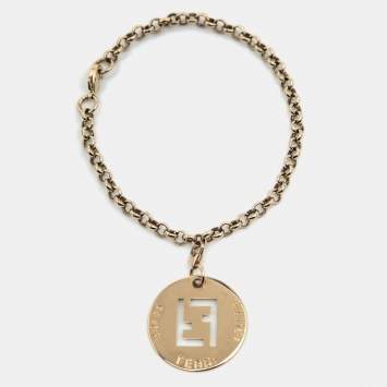 Pre Owned Fendi Identification Charm Gold Tone Link Bracelet