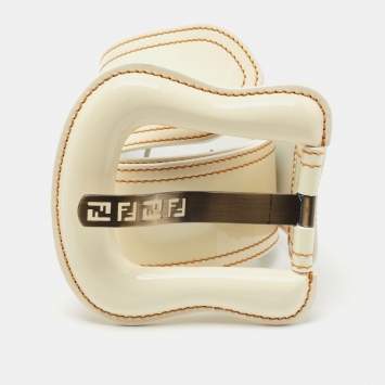 Pre Owned Fendi White Patent Leather B Buckle Waist Belt 85 CM