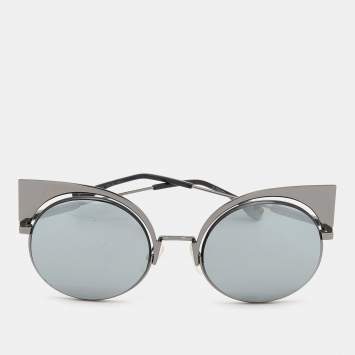 Pre Owned Fendi Gunmetal Tone/Black Mirror FF 0177/S Cat-Eye Sunglasses