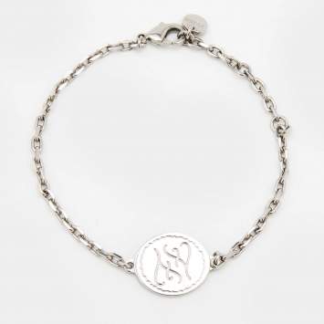 Pre Owned Fendi Silver Tone FF Tag Chain Bracelet