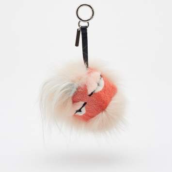 Pre Owned Fendi Pink Mink & Rabbit Fur Furbet Bug Bag Charm