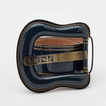 Pre Owned Fendi Blue Patent Leather B Buckle Waist Belt 75CM