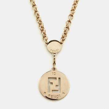 Pre Owned Fendi Identification FF Gold Tone Pendant Necklace