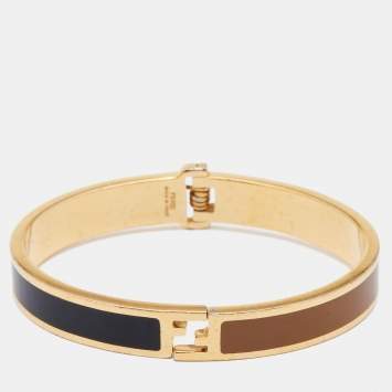 Pre Owned Fendi Fendista Two Tone Enamel Gold Tone Bracelet S