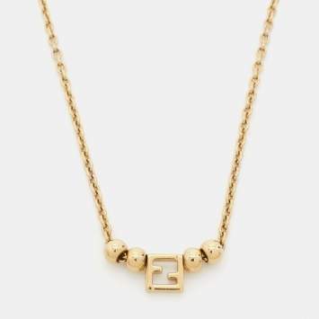 Pre Owned Fendi Logo Gold Tone Necklace