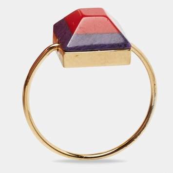 Pre Owned Fendi Resin Gold Tone Ring  Size 52