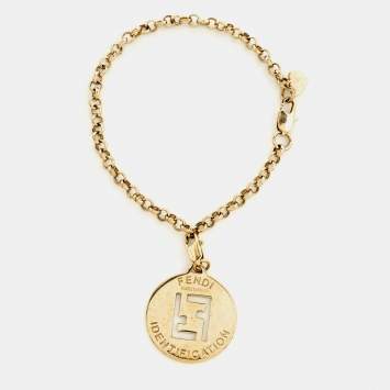 Pre Owned Fendi Identification Gold Tone Charm Bracelet