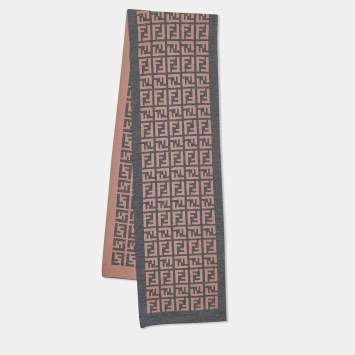 Pre Owned Fendi Pink & Grey Zucca Monogram Wool Stole