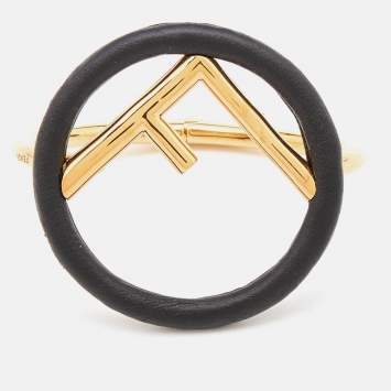 Pre Owned Fendi Black Leather F is Fendi Hinged Bracelet S