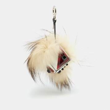 Pre Owned Fendi Mulitcolor Fox Fur and Leather Eye Studded Cube Monster Bag Charm