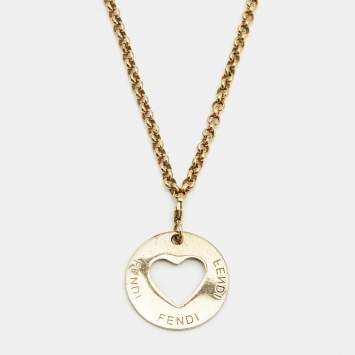 Pre Owned Fendi Gold Tone ID Heart Charm Pendant Necklace