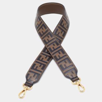 Pre Owned Fendi Brown Zucca Leather Strap You Bag Strap