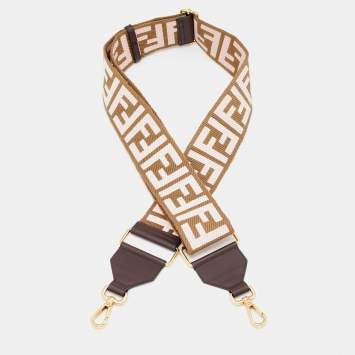 Pre Owned Fendi Pink/Brown FF Jacquard and Leather Strap You Bag Strap