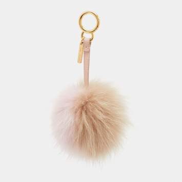 Pre Owned Fendi Light Pink & Brown Fur Pom Pom Bag Charm