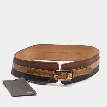 Pre Owned Fendi Tri Color Patent and Leather FF Buckle Wide Belt 70CM