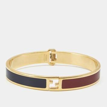 Pre Owned Fendi Fendista Bicolor Enamel Gold Tone Bracelet M