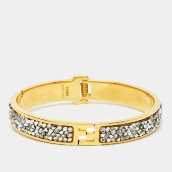 Pre Owned Fendi Fendista Crystal Studded Gold Tone Bracelet S
