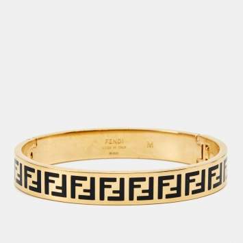 Pre Owned Fendi FF Enamel Gold Tone Bracelet M