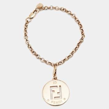 Pre Owned Fendi Identification Gold Tone Charm Bracelet