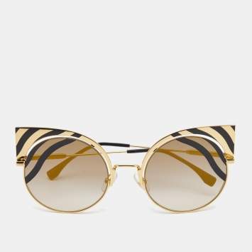 Pre Owned Fendi Gold/Black Hypnoshine Cat Eye Sunglasses
