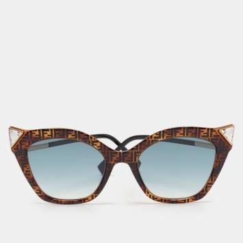 Pre Owned Fendi Brown/Black FF Gradient Crystals Cat Eye Sunglasses